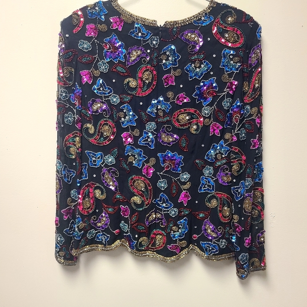 Vintage Beaded & Bedazzled LongSleeve Silk TopFair Vintage Condition - Garment - Picture 2 of 5